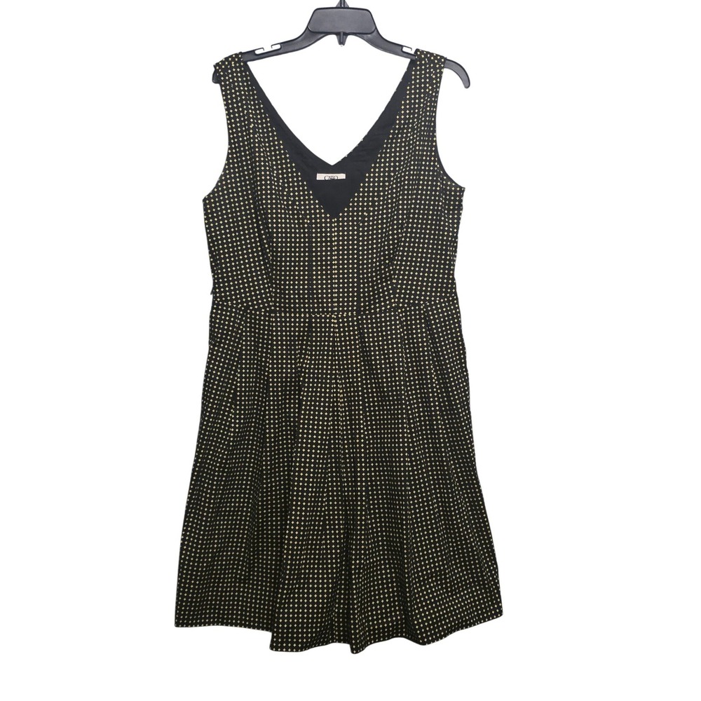 Cato Womens Black yellow Geometric Print‎ V-Neck Fit Flare Dress Size 14 B1